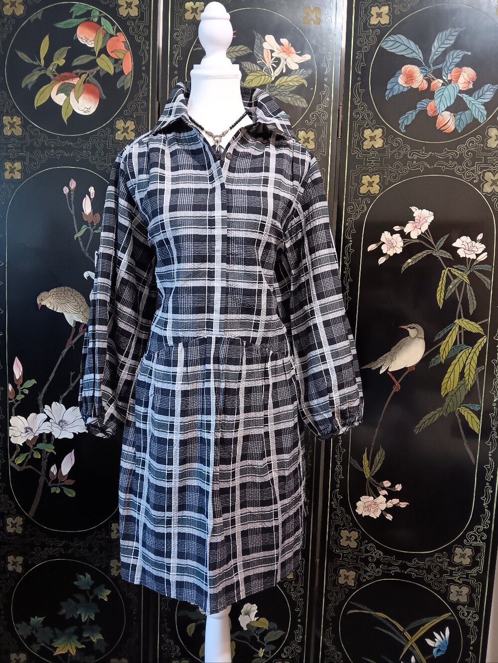 Club Monaco Black and White Plaid Shirt Dress